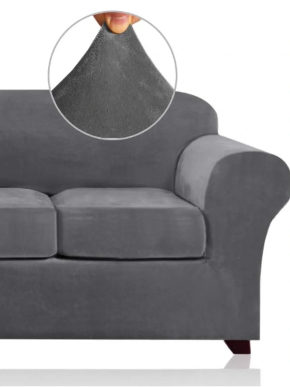 Modern Sofa Slipcover Pet-Friendly 3 Pc. Set SIZE LARGE 72-90” - GRAY VELVET